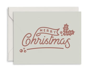 Merry Christmas Holly Holiday Letterpress Greeting Cards - Single Card | Boxed Set | Holiday Cards | Christmas Cards | Elegant