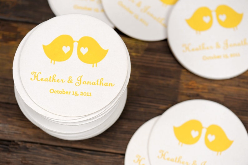 Wedding Letterpress Coasters Love Birds Custom Favor Save Etsy