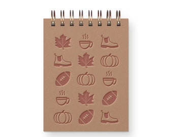 Fall Grid Mini Jotter - Notebook | Journal | Pocket Notebook | Spiral Bound | Blank Pages | Fall Themed