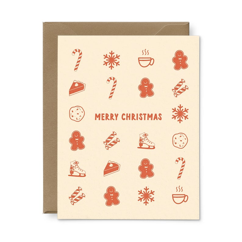 Merry Christmas Grid Greeting Card Holiday Greeting Card Christmas Card Merry Christmas Card Letterpress Card image 1