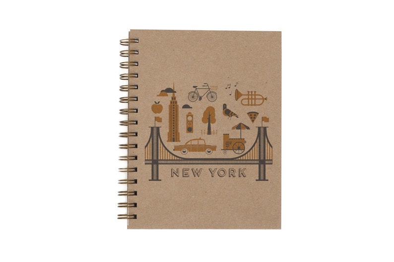 New York City Journal Notebook Lined Pages Spiral Bound Letterpress Hard Cover - 