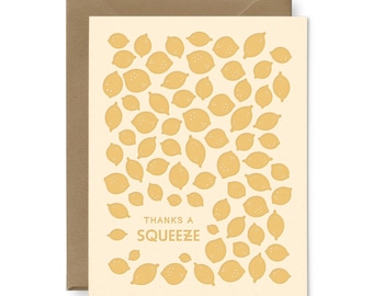 Thanks A Squeeze Greeting Card | Letterpressed Card | Lemon Pattern