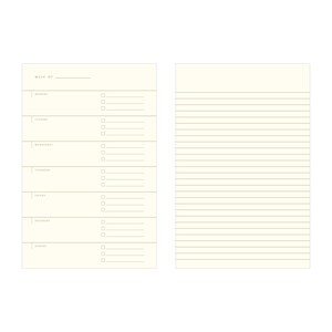 Small planner interior pages with daily spots for checklists and lined spaces for notes.