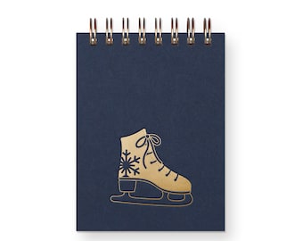 Ice Skate Mini Jotter - Notebook | Journal | Pocket Notebook | Spiral Bound | Blank Pages | Gold Foil Design