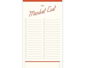 Retro Market List Notepad - Tear-Off Notepad | Warm White Text Paper | Grocery List