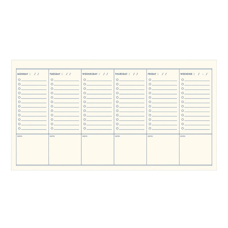 Interior planner layout of daily checklists with room at the bottom for notes.
