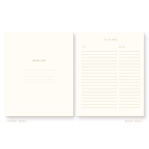 Peut inclure: Un carnet de lecture vierge avec une page de garde qui dit "Book Log" et une page arri&egrave;re qui dit "To Be Read" avec des lignes pour &eacute;crire les titres et les auteurs.