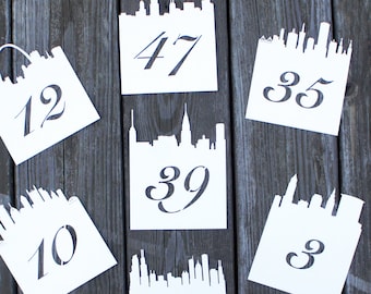 City Skyline Table Number Cards No. 1 - 35 Wedding Place Cards Table Number Card Wedding Seating Chart Baby Shower Bridal Shower Anniversary