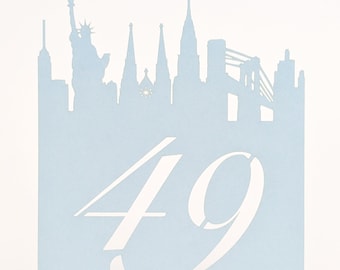 City Skyline Table Number Card No.1 - 10 Destination Wedding Place Card Holders Wedding Seating Chart Bridal Shower Birthday Baby Shower