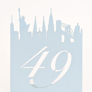 Tarjeta de número de mesa con horizonte de la ciudad n.° 1-10, porta tarjetas de lugar para bodas de destino, plano de asientos para bodas, despedidas de soltera, cumpleaños, baby shower