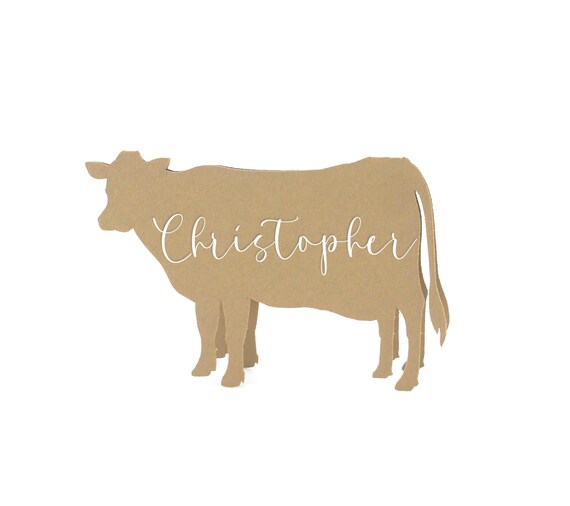 Cow Place Cards Custom Name Tags Wedding Place Card Personalized Setting Card Rustic Farm Animals Wedding Calligraphy Meal Choice Cards