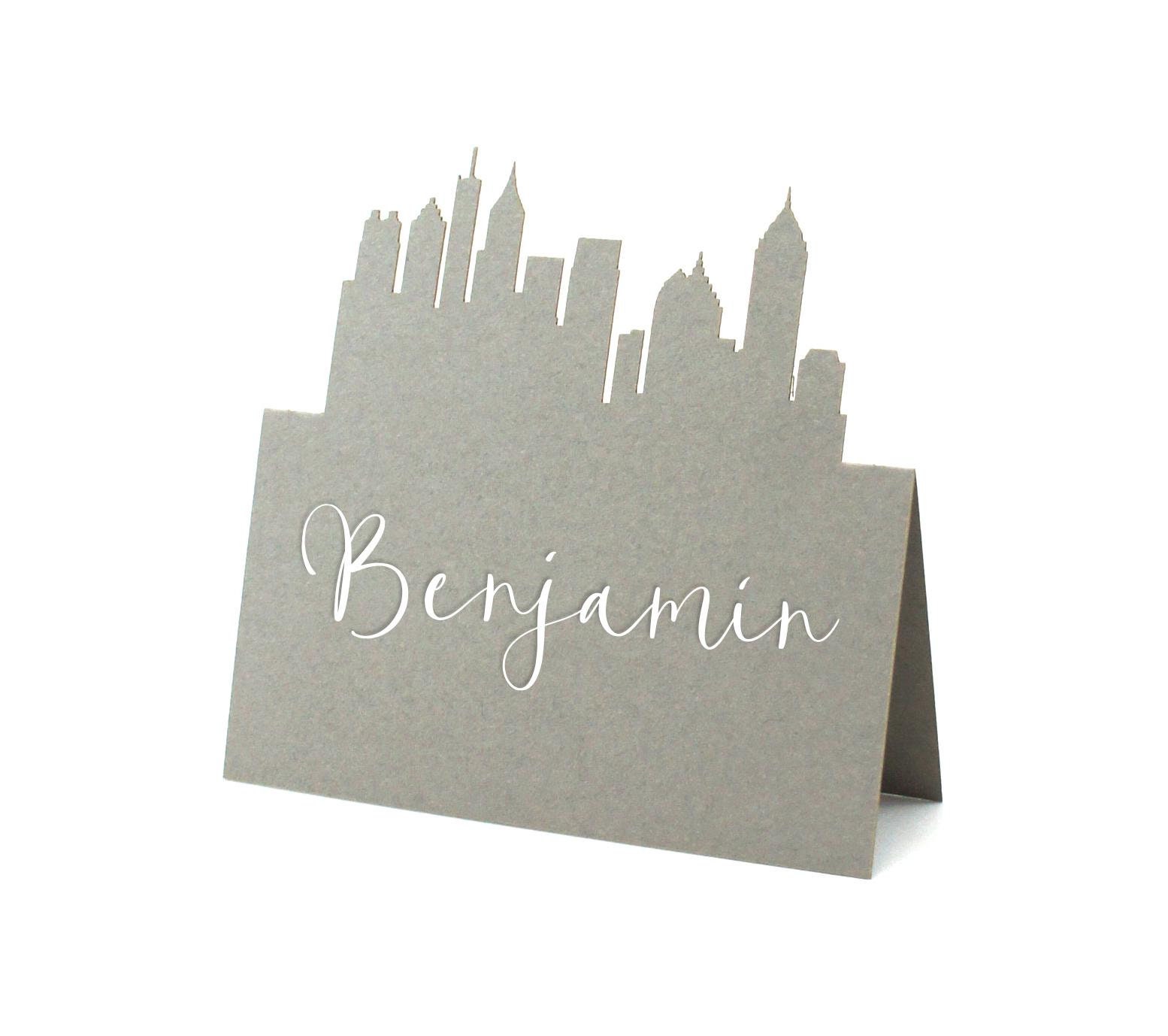 Porta tarjetas para bodas con el horizonte de Atlanta, Georgia. Tarjetas  para acompañantes de bodas de destino. Plano de asientos para bodas.  Aniversario. - Etsy México, image size:1554x1378