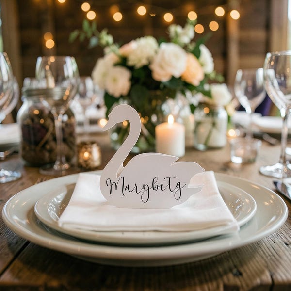 Swan Place Cards Swan Escort Cards Personalized Wedding Name Card Rehearsal Dinner Wedding Place Cards Love Bird Swans Luxury Bridal Shower
