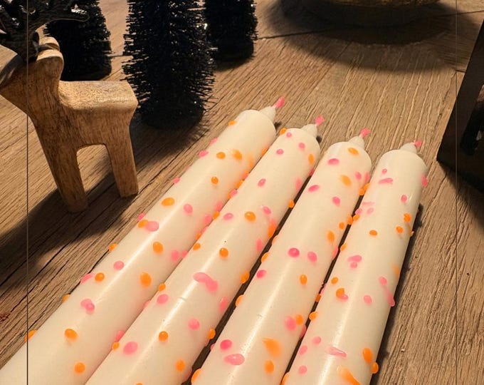 Popoff Neon Confetti Candles | Handmade Taper Candles with Colored Splashes | Colorful Neon-Look Candles | Unique Decoration & Gift Idea