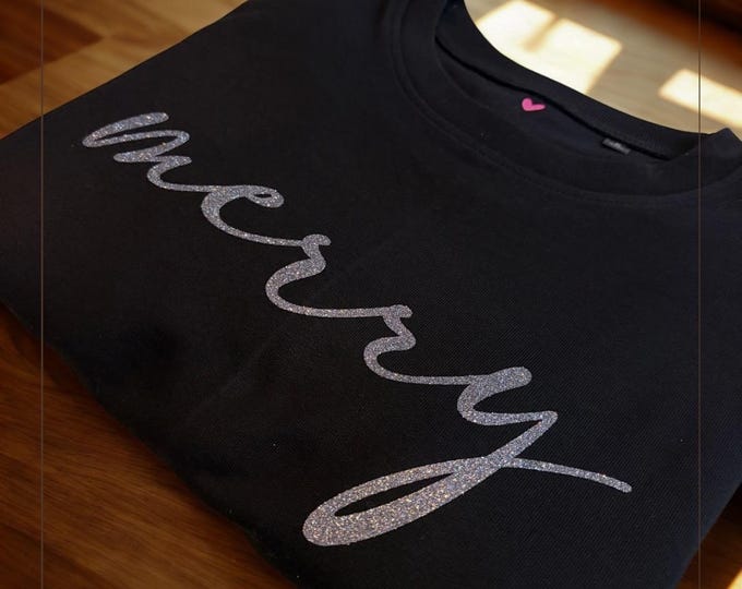 "Merry" sweatshirt | Black statement sweater with glitter print | Subtle Christmas fashion | Slightly oversized