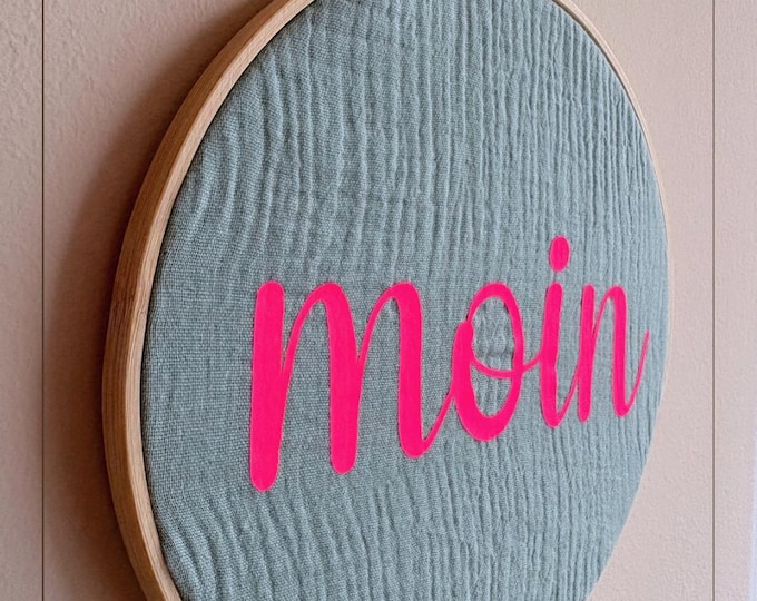 Hello Embroidery Hoop Neon Pink | Nordic Home Decor | Fabric Wall Art | Handmade Wall Decor | Housewarming Gift | Door Sign | Minimalist