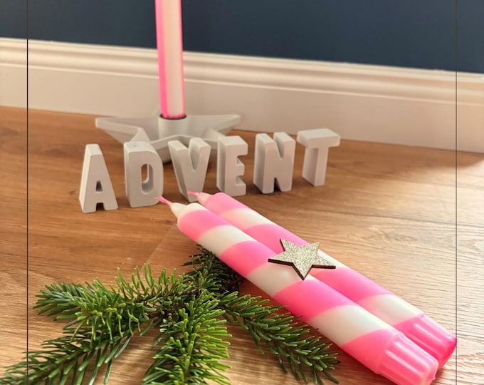 Handmade neon pink candle | Candy cane & clean line design | Advent decoration | Unique one-of-a-kind piece | A splash of color for your home