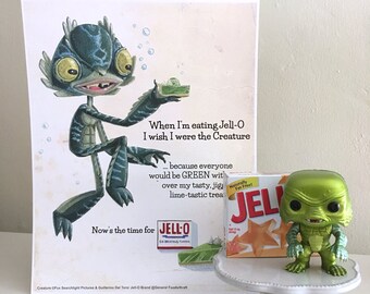 Lime Jello- 11 x 14 inch Shape of Water Creature Vintage Jell-O Advertisement - Archival Digital Print