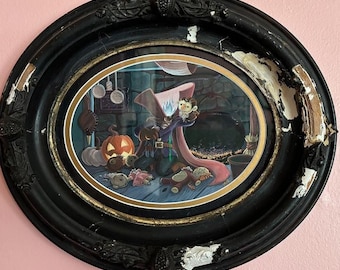 ORIGINAL PAINTING - &quot;Practice Makes Perfect&quot; Young Headless Horseman w/ Dolls - Gouache Painting in Antique 1900s Oval Frame and Custom Mat