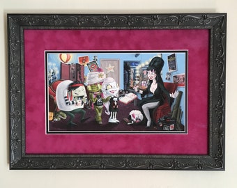 ORIGINAL PAINTING - Meeting the Mistress - 14" x 9" Monster Children Meeting Elvira Painting