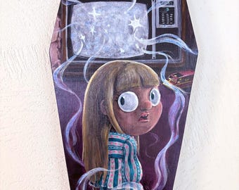 ORIGINAL PAINTING - &quot;They&#39;re Here&quot; - Carolanne from Poltergeist - Acrylic on Custom Baltic Birch Wood Panel