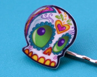 Noeud Cheveux Fille Fait Main - Crâne Mexicain (Sugar Skull / Day Of The Dead) - Multicolore