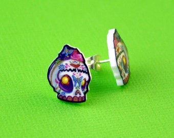 Frida Kahlo Inspired Dia de los Muertos Sugar Skull Post Earrings