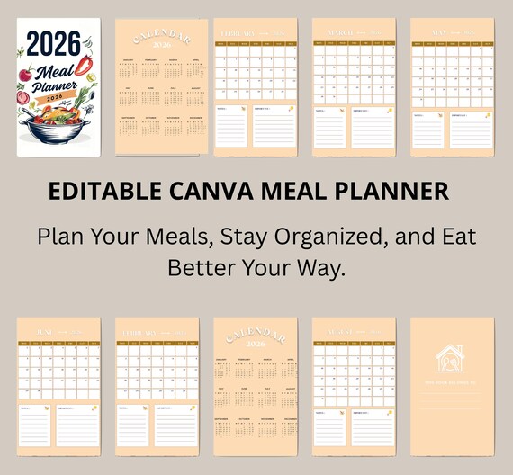 Editable Canva Meal Planner: Weekly Tracker & Grocery List (Digital Template)