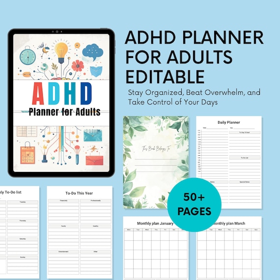 ADHD Planner for Adults: Daily Focus Organizer (Canva Template, KDP Interior PDF)