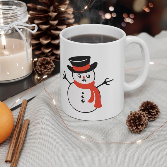 Festive Snowman Ceramic Mug: Holiday Coffee Cup, Winter Gift