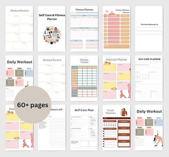 Self Care Fitness Planner: Wellness Journal, Habit & Workout Tracker (Editable PDF)