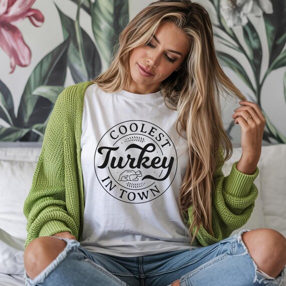 Coolest Turkey in Town T-Shirt: Funny Thanksgiving Family Apparel