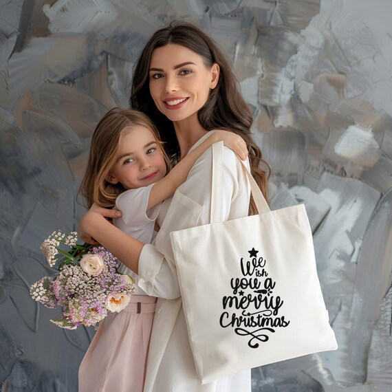 Christmas Cotton Tote Bag: Reusable Holiday Shopping Bag