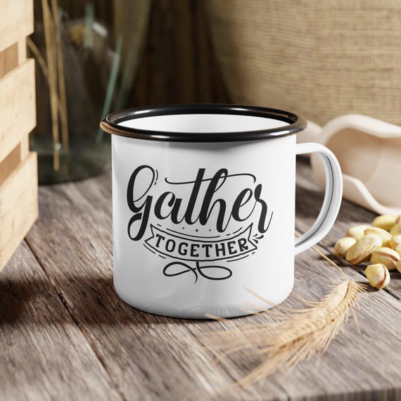 Enamel Camp Cup: Gather Together Design, Outdoor Adventure Mug