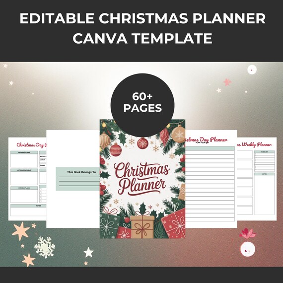 Editable Christmas Planner: Holiday Organizer Canva Template (PDF)
