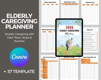 Elderly Caregiving Planner | Editable Canva Template | Senior Care Organizer | Medication, Appointment & Daily Routine Tracker