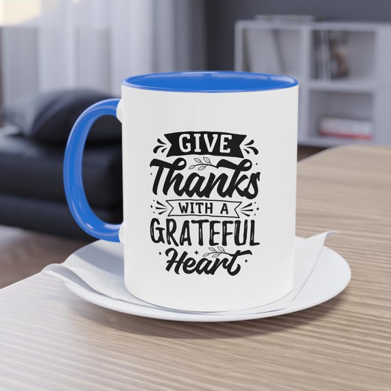 Thankful Two-Tone Coffee Mug: Inspirational Thanksgiving Gift