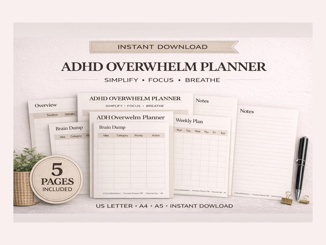 ADHD Overwhelm Planner Printable, Executive Function Task Breakdown ...