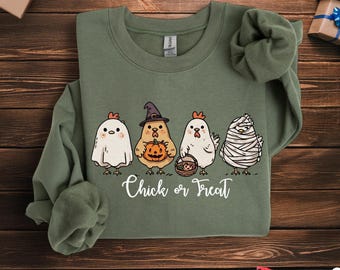 Sweat-shirt Halloween poussin ou friandise, chemise poulet drôle d'Halloween, chemise poulet fantôme, chemise amateurs de poulet, sweat à capuche rétro poulet