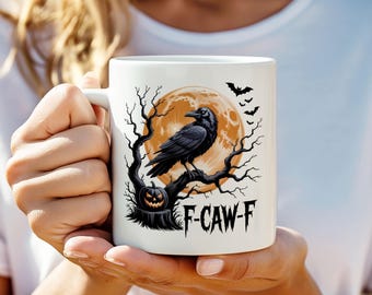 F-Caw-F Funny Crow Mug, Black Crow Moonlit Raven Accent Mug, Funny Raven Lover Gift, Gothic Style Mug, Nature-Inspired, Raven Mug, Crow Art