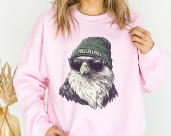 Sudadera vintage de cuello redondo con la mascota del equipo de fútbol de Filadelfia y gafas, sudadera unisex con capucha, camiseta de águila, camiseta para amantes del fútbol