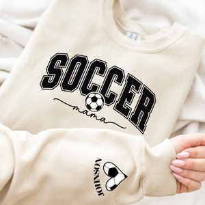 Personalize Soccer Mom Kids Name On Sleeve Sweatshirt, Mom Soccer Sweater, Soccer Mama Shirt, Gift for Soccer Mom, Fall Soccer Season Shirt