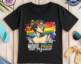 Pride Less Prejudice Kids Shirt, LGBTQ Youth Tee, Lesbian Youth Shirt, Ally Shirt for Kids, Pride Month Shirt for Kids