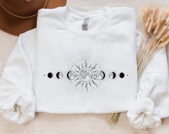 Yogasweater, shirt hemels, shirt zon en maan, shirt bohozon, spiritueel shirt voor yoga-instructeur, zenshirt, mystiek shirt, cadeaus