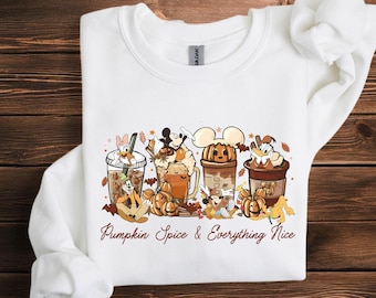 Sudadera con capucha de Mickey y sus amigos, calabaza, especias, todo bonito, hojas de otoño, camiseta de cuello redondo de Halloween de Disney, sudadera con un bonito atuendo de otoño.