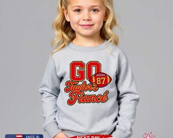 Go Taylors Fiance Kids T-Shirt, Funny Travis Kelce Youth Shirt, 87 Kansas City Toddler Shirt, Toddler Football Game Day Sweatshirt