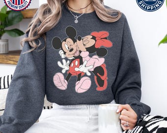 Musse och Mimmi kyss-tröja, Disney klassisk retro-tröja, Disneyland semester-tröja, Musse-tröja för henne