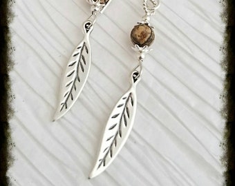 Picture Jasper Sterling Silver Silver leaf dangle drop earrings. * Silver Aspen Studio *