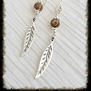 Picture Jasper Sterling Silver Silver leaf dangle drop earrings. * Silver Aspen Studio *