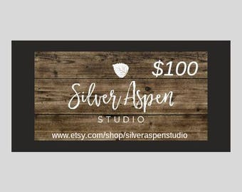 100.00 Gift Certificate Gift Card Silver Aspen Studio